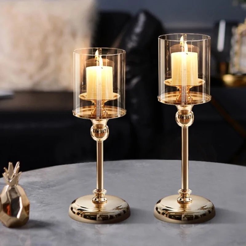 Kerzenständer Glas Metall Gold Silber Skandinavisch Luxus Tischdeko Wohnzimmer Restaurant | Restfield