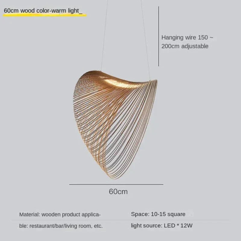 Houten Hanglamp LED 8W Naturel Woonkamer Restaurant Bar Organische Designlamp Golvende Houten Lamp Sfeerverlichting | Sansoti