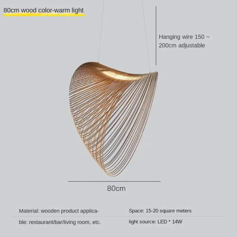Houten Hanglamp LED 8W Naturel Woonkamer Restaurant Bar Organische Designlamp Golvende Houten Lamp Sfeerverlichting | Sansoti