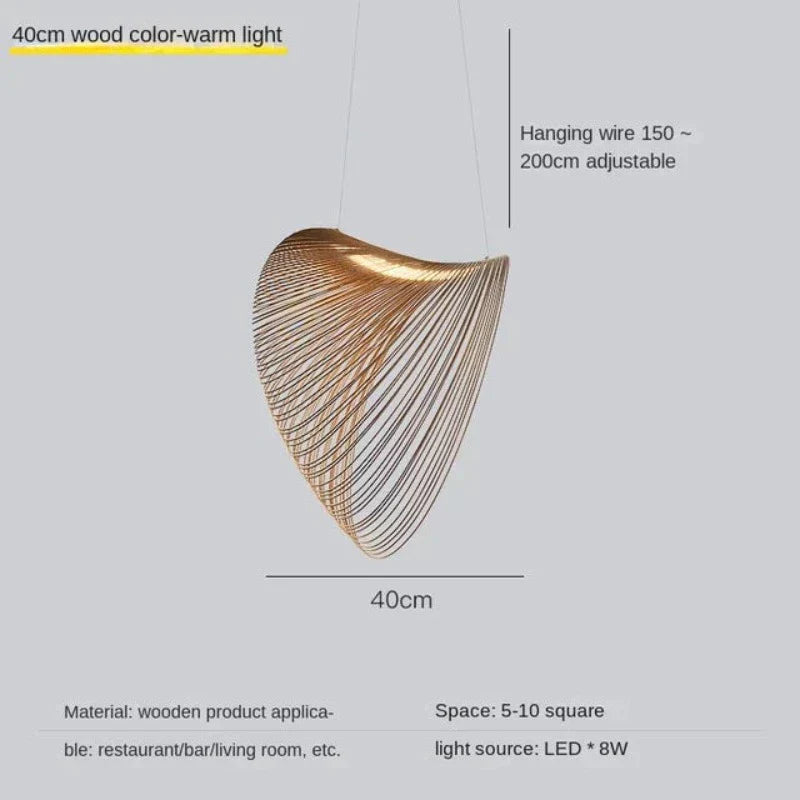 Houten Hanglamp LED 8W Naturel Woonkamer Restaurant Bar Organische Designlamp Golvende Houten Lamp Sfeerverlichting | Sansoti
