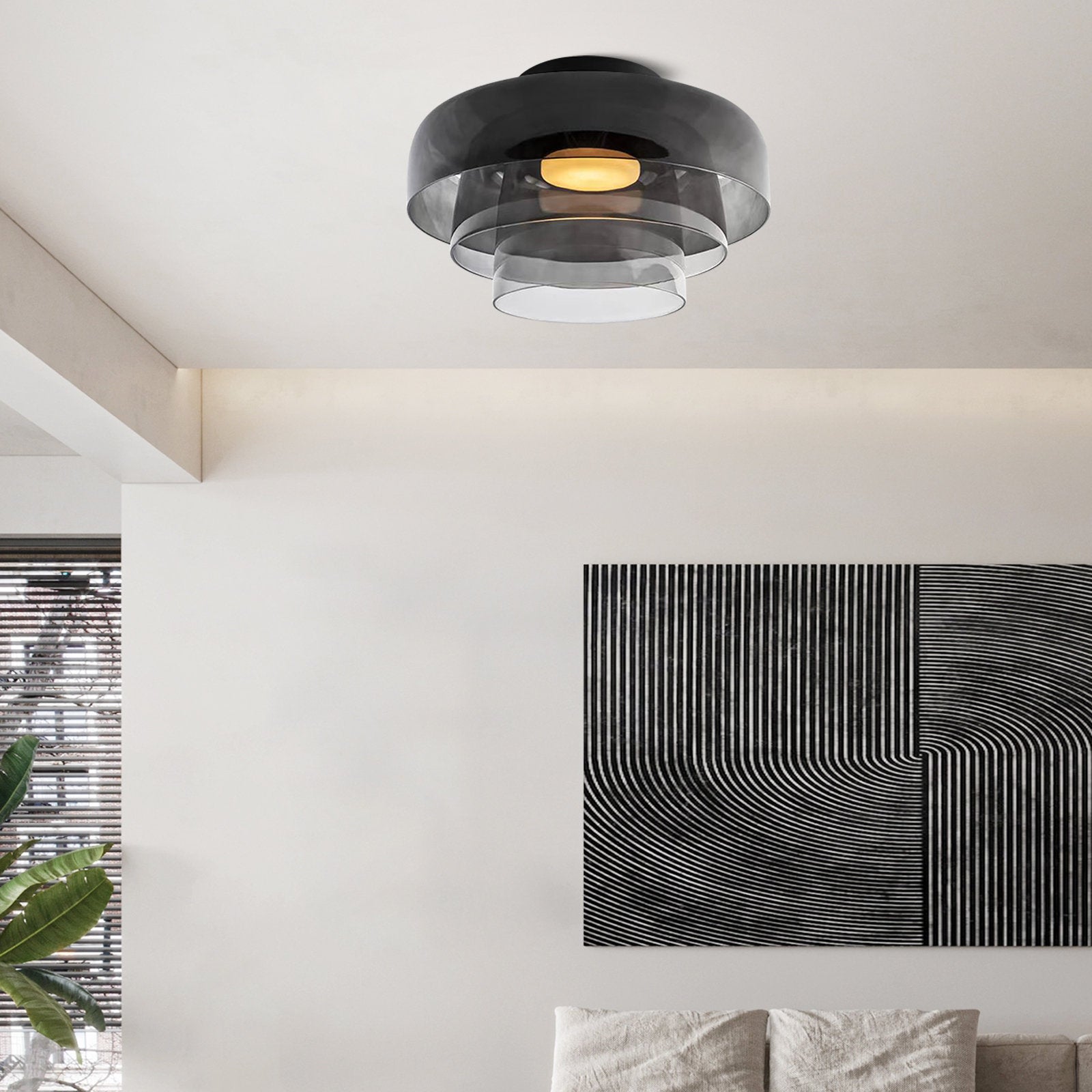 Design Glazen Plafondlamp met Gelaagde Structuur — Elegant Lichtspel voor Eetkamer, Woonkamer en Slaapkamer | Sansoti