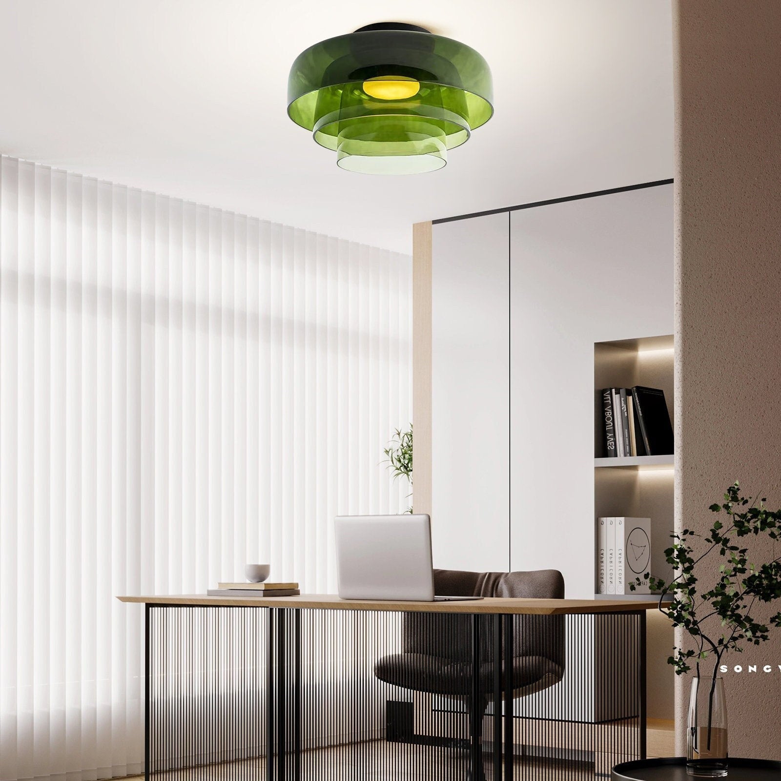Design Glazen Plafondlamp met Gelaagde Structuur — Elegant Lichtspel voor Eetkamer, Woonkamer en Slaapkamer | Sansoti