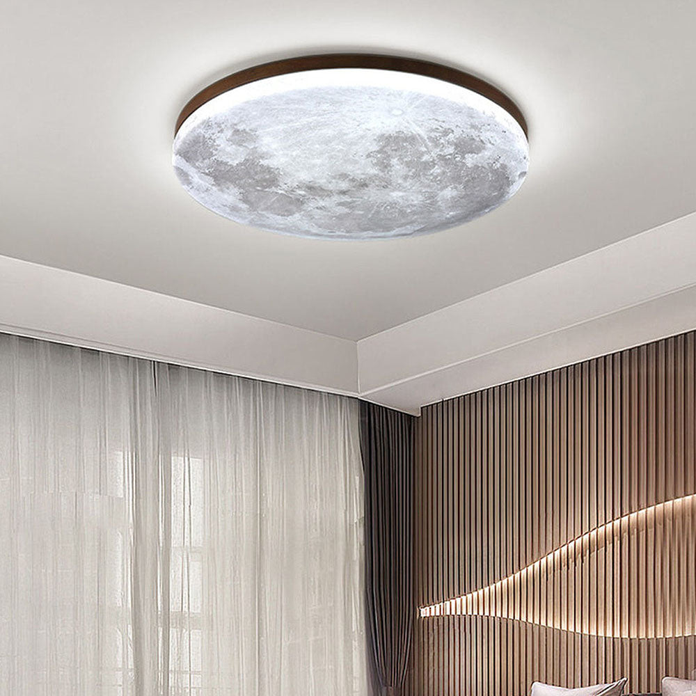 LED-Deckenleuchte Mond-Design Holz Acryl Rund 26-48cm Schlafzimmer Wohnzimmer Deckenlampe Mondlampe LED Beleuchtung Modernes Interieur | Restfield