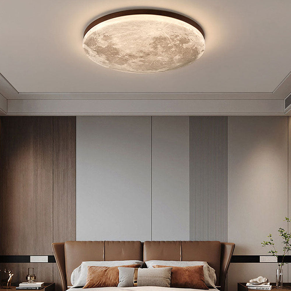 LED-Deckenleuchte Mond-Design Holz Acryl Rund 26-48cm Schlafzimmer Wohnzimmer Deckenlampe Mondlampe LED Beleuchtung Modernes Interieur | Restfield