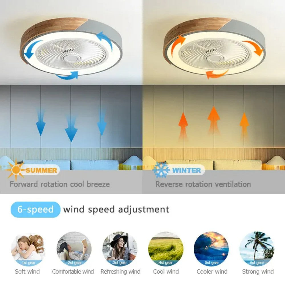 Ventilateur de Plafond Bois LED Dimmable Télécommande 50cm Chambre Salon Salle à Manger | Restfield