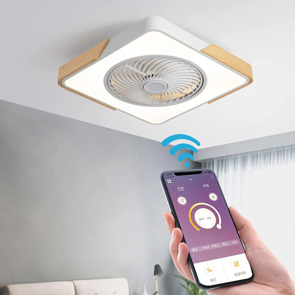 Ventilateur de Plafond Bois LED Dimmable Télécommande 50cm Chambre Salon Salle à Manger | Restfield