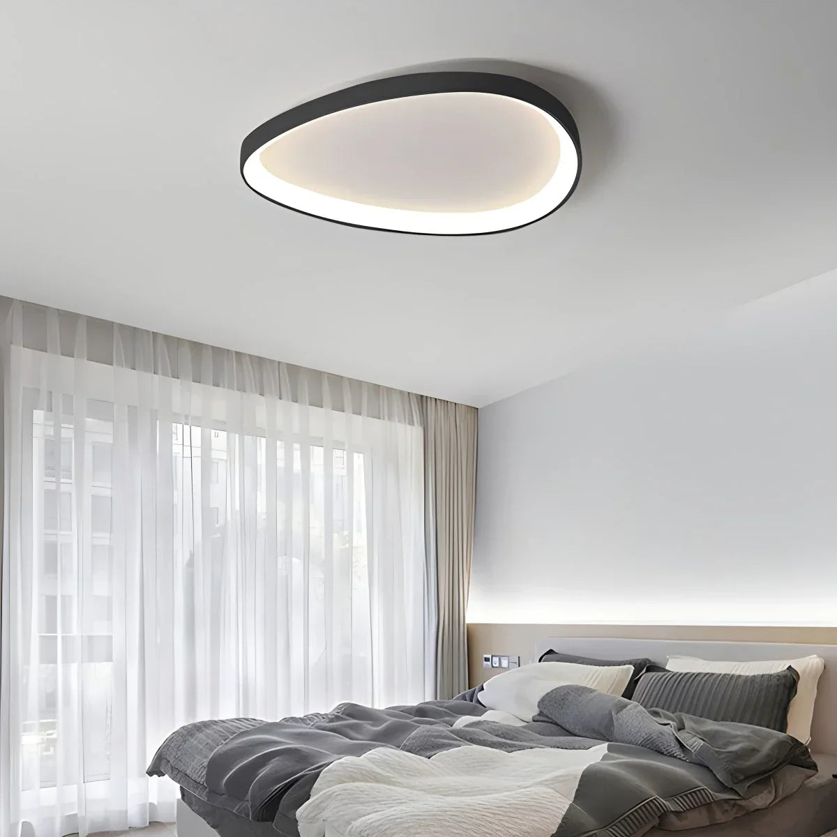 LED Deckenleuchte Oval Dimmbar Metall Schwarz Weiß Schlafzimmer Flur Wohnzimmer Moderne Deckenbeleuchtung Skandinavisches Design Aufbauleuchte | Restfield