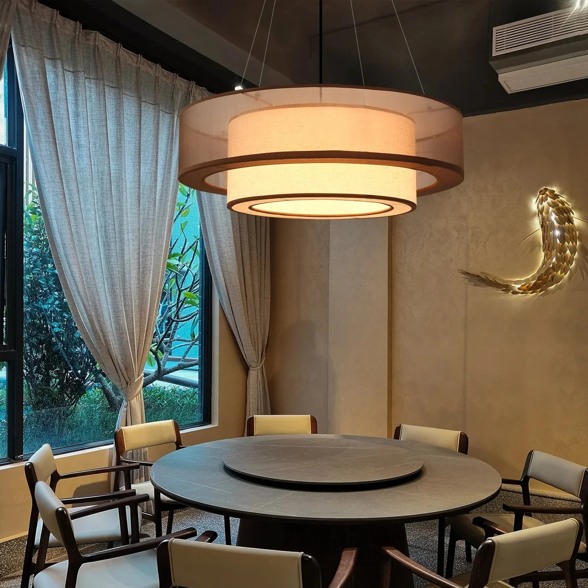 Gelaagde Hanglamp met Dubbele Stoffen Kap Ø50-80cm Inclusief LED Verlichting voor Eetkamer Slaapkamer | Sansoti