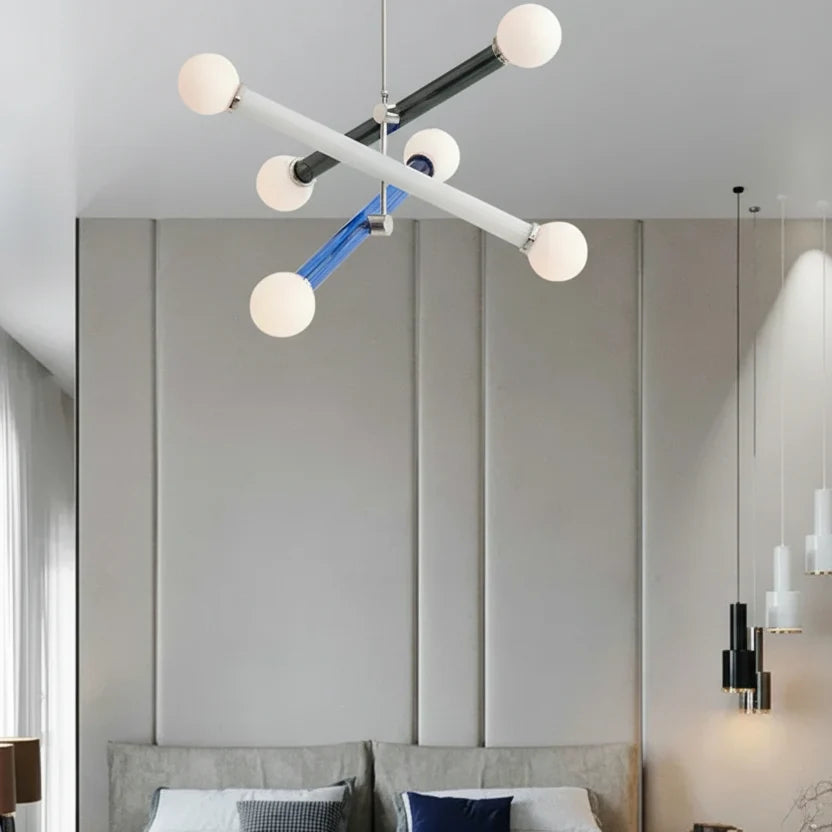 Wieloramienny szklany żyrandol w wielu kolorach, nowoczesny design, jadalnia, salon, sypialnia, lampa sufitowa, oświetlenie | Sansoti