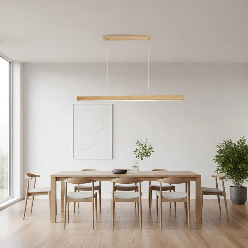 Lineaire Houten Hanglamp LED Scandinavisch Design Eetkamer Woonkamer Slaapkamer Dimbaar Warm Sfeerlicht | Sansoti