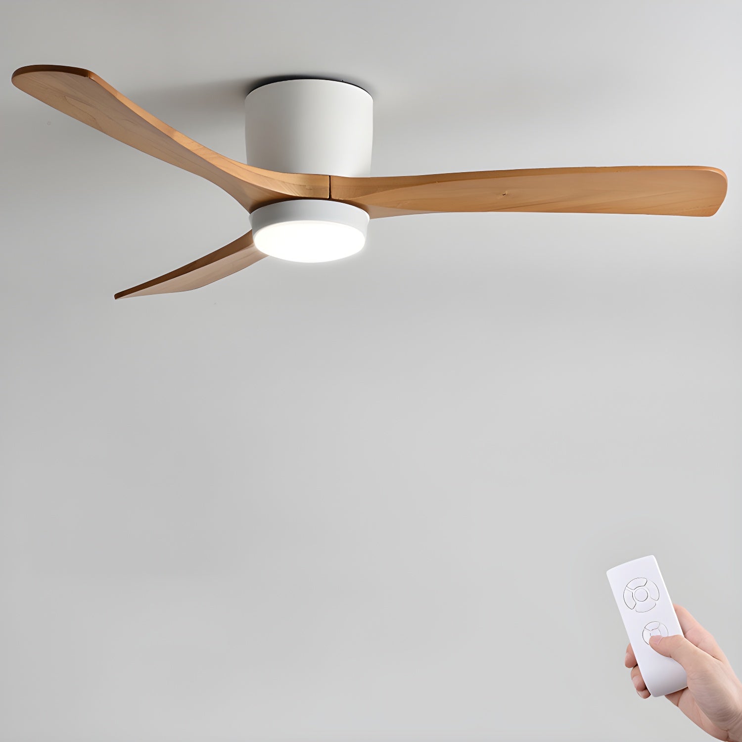 Moderne Plafondventilator Elena met Verlichting — Natuurhout & Zwart Exclusief Design | Sansoti