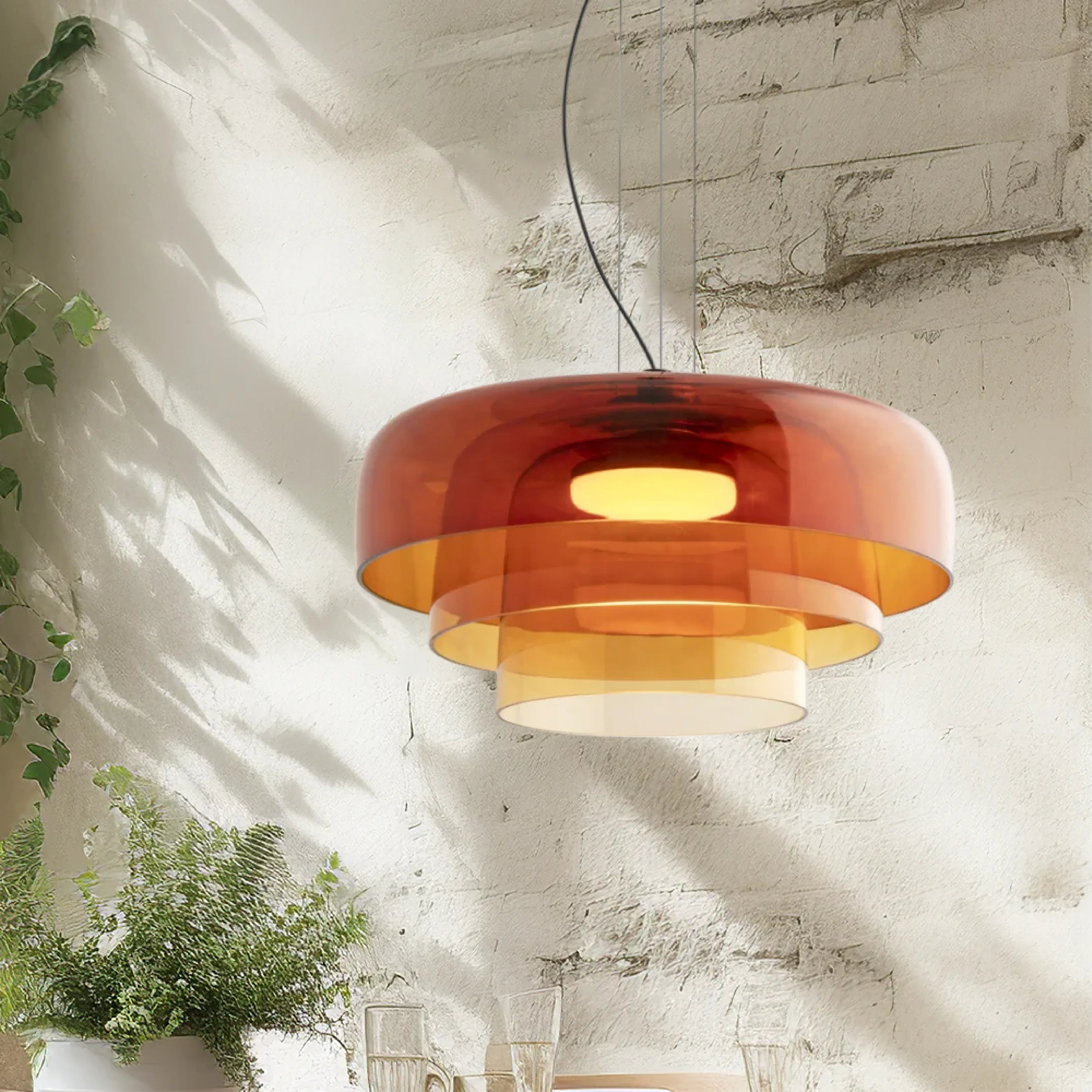 Glas-Hängeleuchte Ø42 cm Geschichtetes Glas Grün Esstisch Küche Modernes Design Stimmungslicht | Restfield