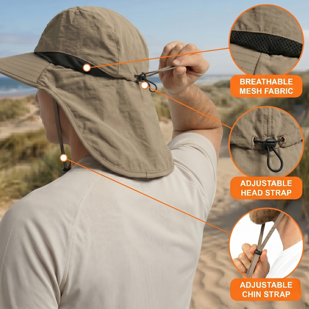 Sun Protection Hat with Neck Flap Breathable Quick-Drying UPF 50+ Hiking Fishing Outdoor Unisex Summer Hat | Sansoti