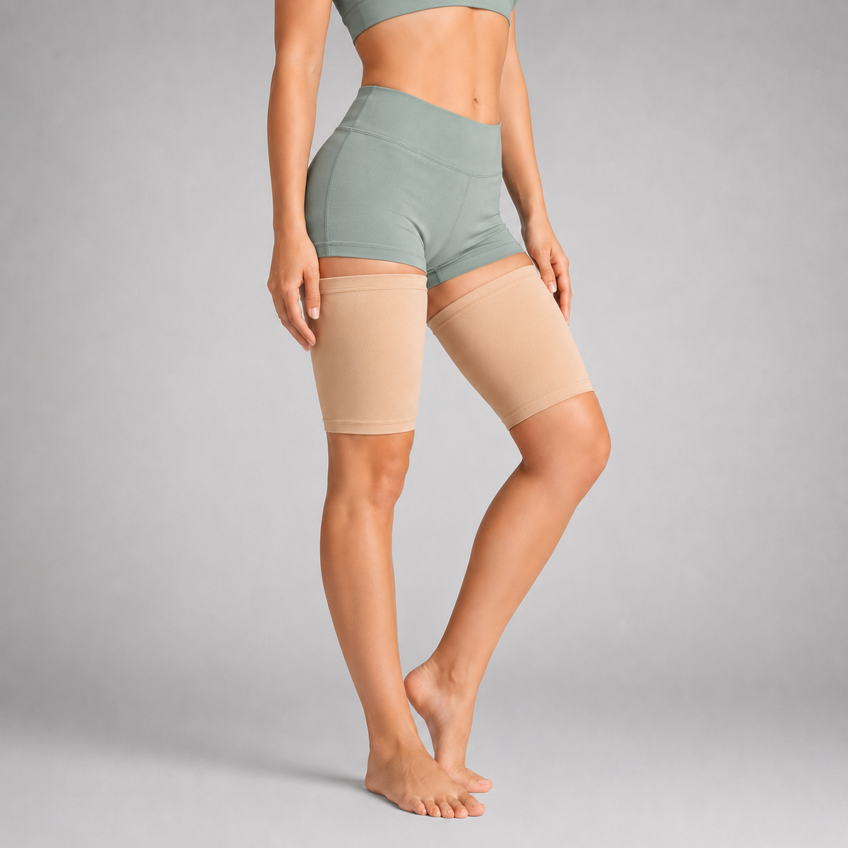 Ultra-Thin Compression Thigh Sleeves Beige Black Sports Support Unisex Breathable Fitness Training Running Sportswear | Sansoti