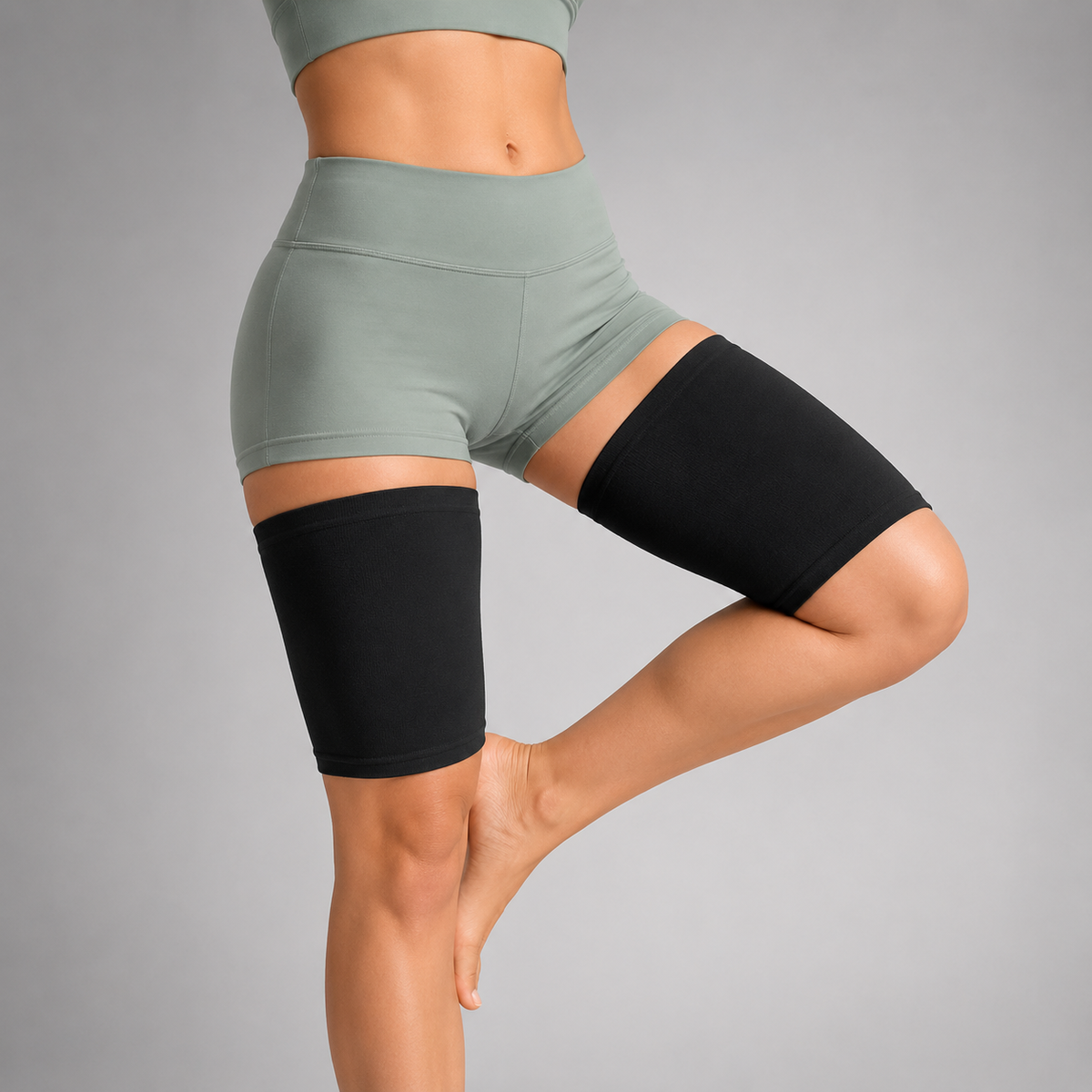Ultra-Thin Compression Thigh Sleeves Beige Black Sports Support Unisex Breathable Fitness Training Running Sportswear | Sansoti