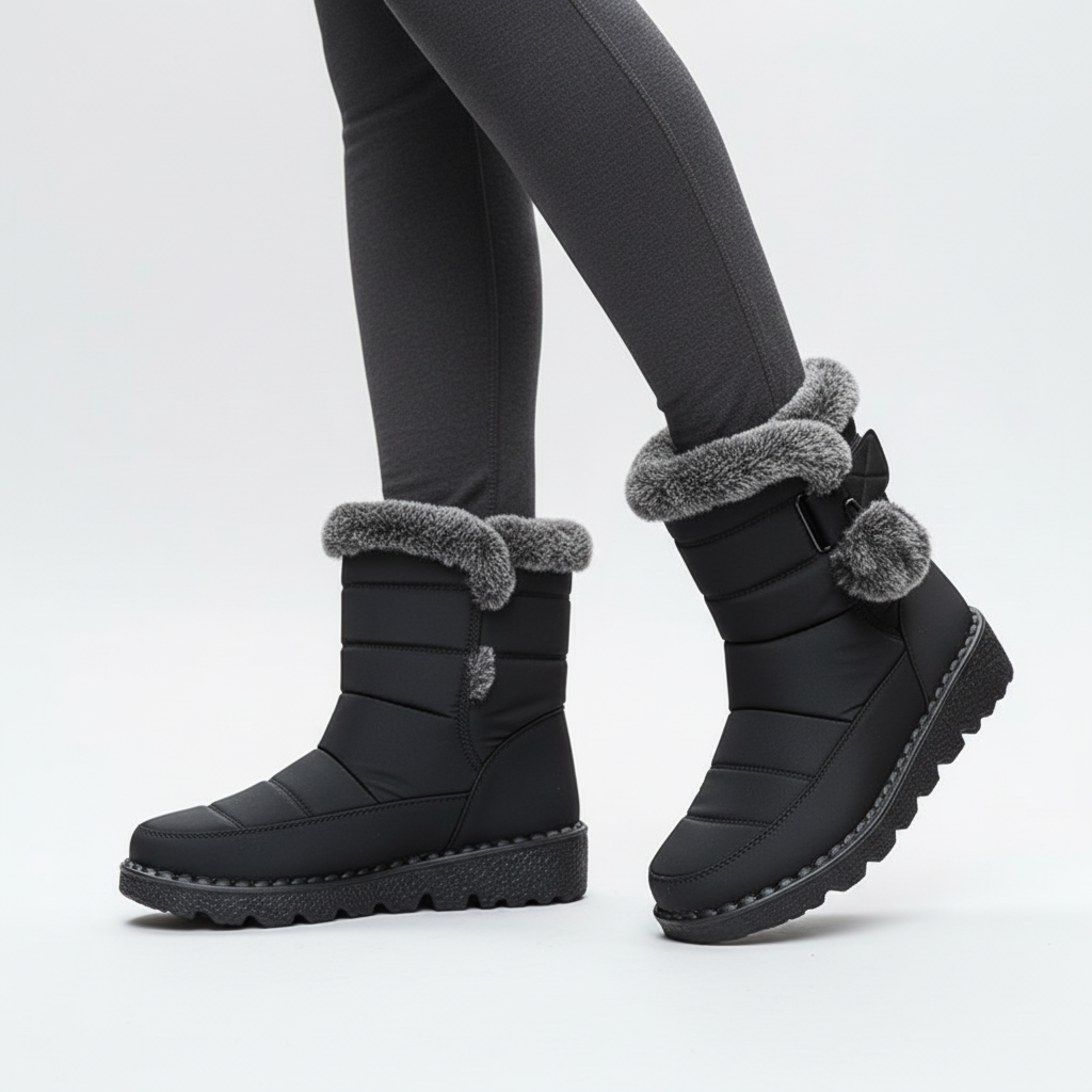 Gefütterte Winterstiefel Damen Wasserabweisend Klettverschluss Rutschfeste Schneestiefel Warm Gefüttert Komfortabel | Sansoti