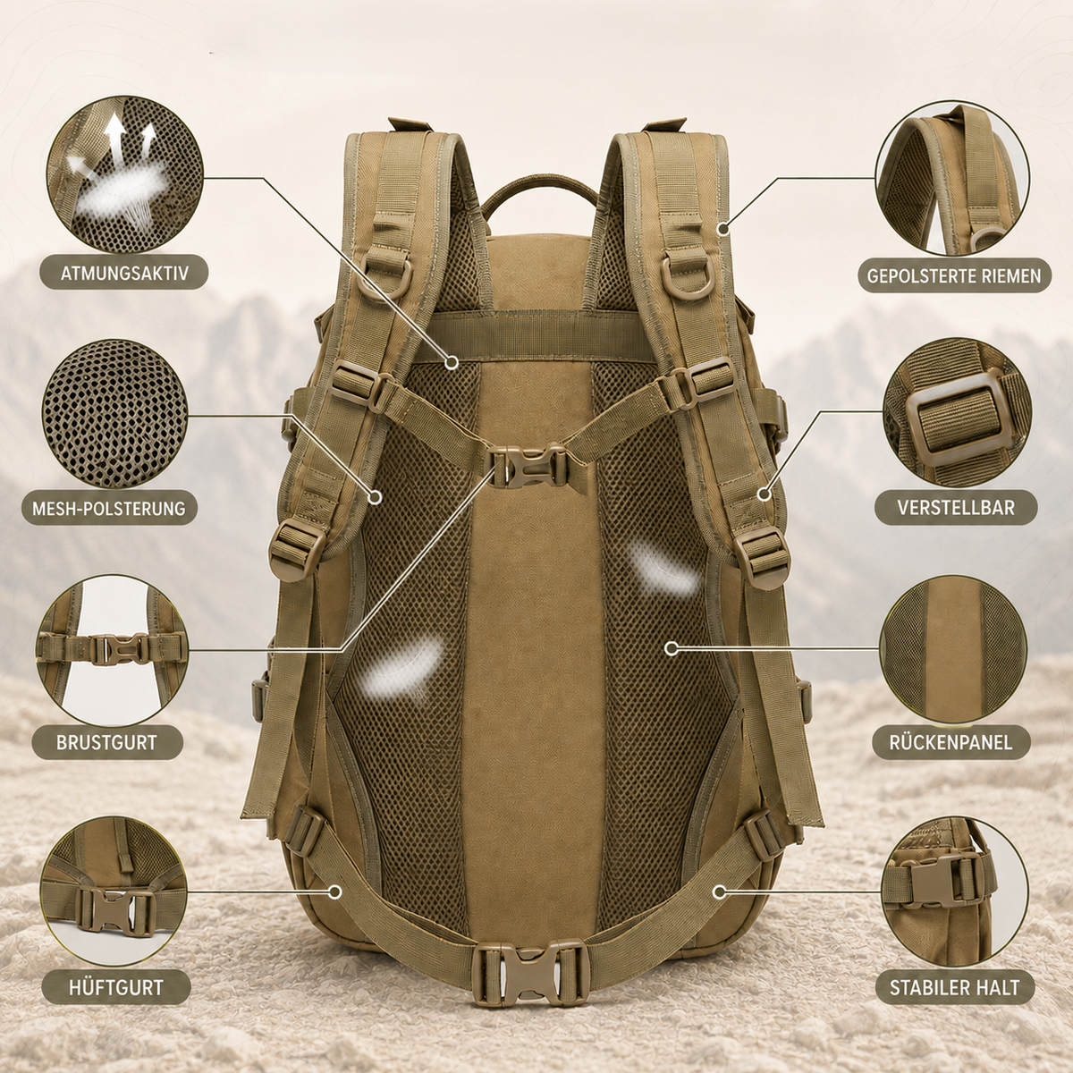 Tactical Backpack 40 Liters, Waterproof, with Laptop Compartment, Military Outdoor Hiking Backpack, Camouflage Black, Hiking | Sansoti