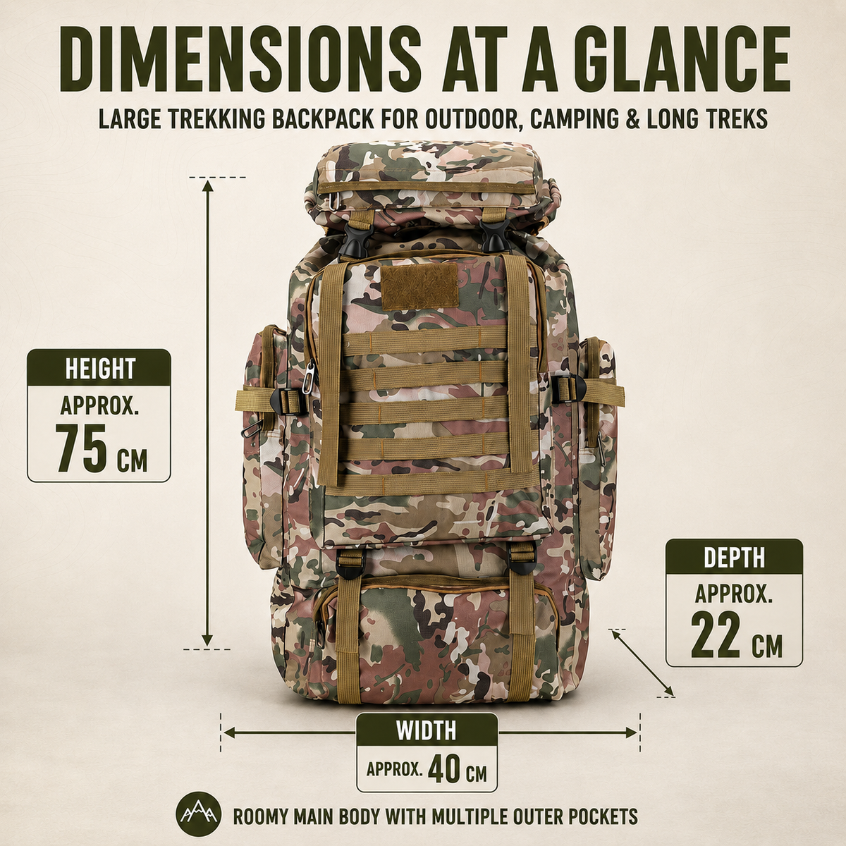 Trekking Backpack 80 Liters with MOLLE System – Waterproof Oxford Fabric for Multi-Day Hiking | Sansoti
