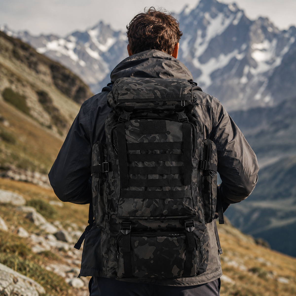 Trekking Backpack 80 Liters with MOLLE System – Waterproof Oxford Fabric for Multi-Day Hiking | Sansoti