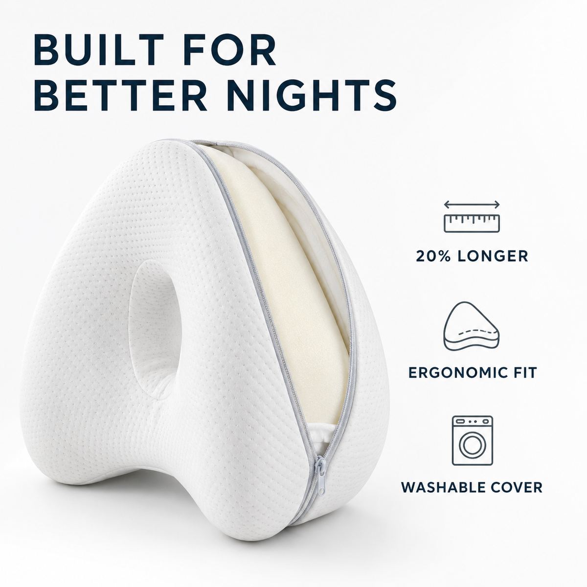 Ergonomic Leg Pillow for Side Sleepers Heart-Shaped Hip Relief Adjustable Strap Breathable Mesh Sleep Comfort | Sansoti