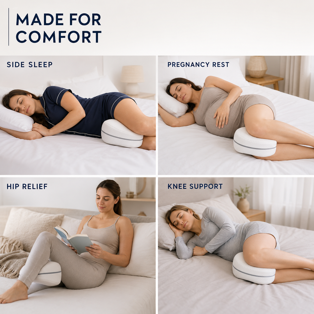Ergonomic Leg Pillow for Side Sleepers Heart-Shaped Hip Relief Adjustable Strap Breathable Mesh Sleep Comfort | Sansoti