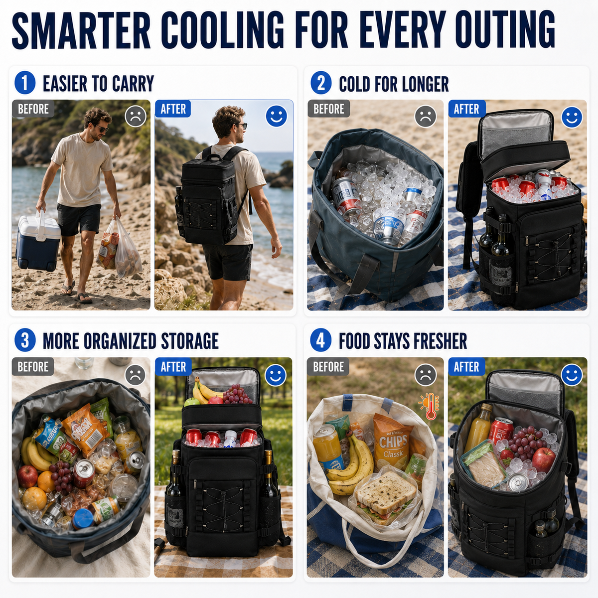 Isolierter Kühlrucksack mit Flaschenhaltern und zwei Fächern, thermische Isolierung für Picknick und Camping | Sansoti