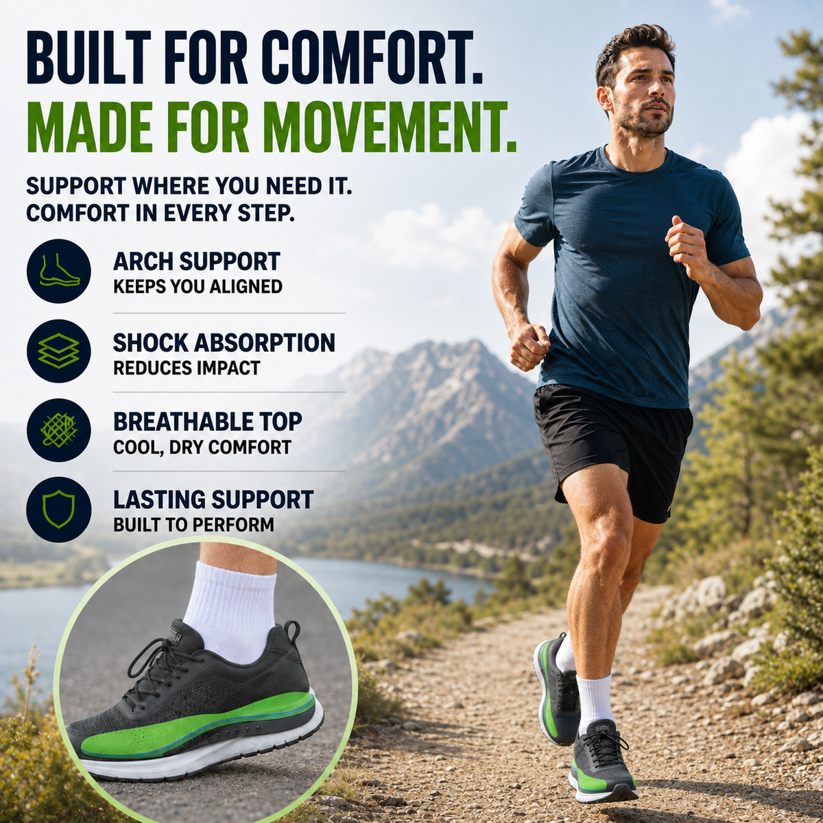 Ergonomically Contoured Arch Support Insoles with Shock Absorption for Optimal Everyday Walking Comfort | Sansoti