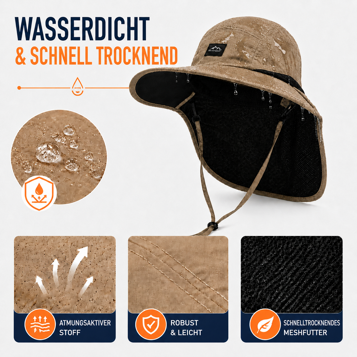 Hoed met Brede Rand en Nekbescherming – UV-Bestendig voor Wandelen en Outdoor | Sansoti