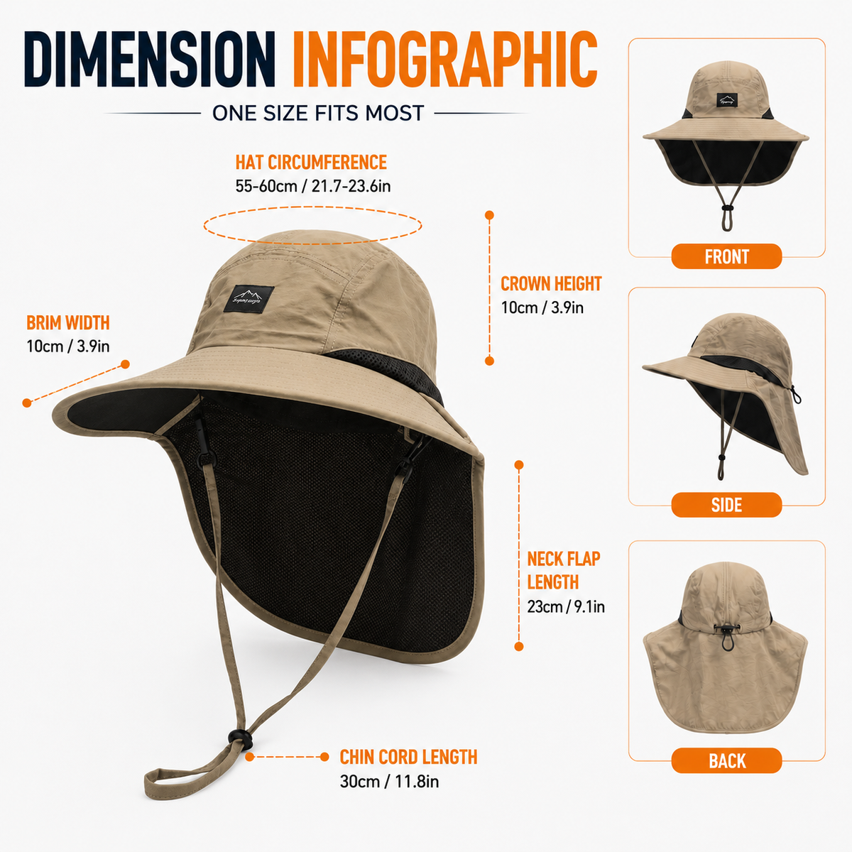 Sun Protection Hat with Neck Flap Breathable Quick-Drying UPF 50+ Hiking Fishing Outdoor Unisex Summer Hat | Sansoti