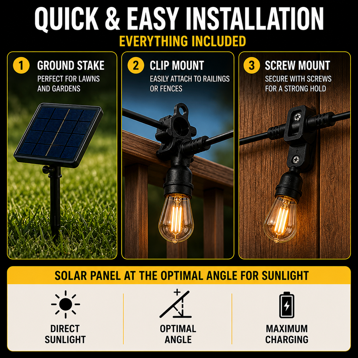 Solar-Powered Vintage Edison LED String Lights, 10 Meters, Waterproof IP65, Ambient Lighting for Garden, Patio, and Camping | Sansoti