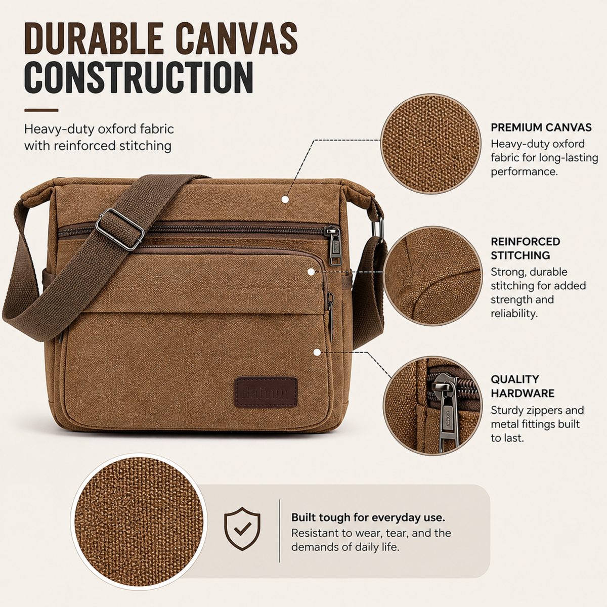 Canvas-Schultertasche, Crossbody, Vintage-Messenger, Unisex, verstellbar, Braun, Schwarz, Grün, für den täglichen Gebrauch | Sansoti