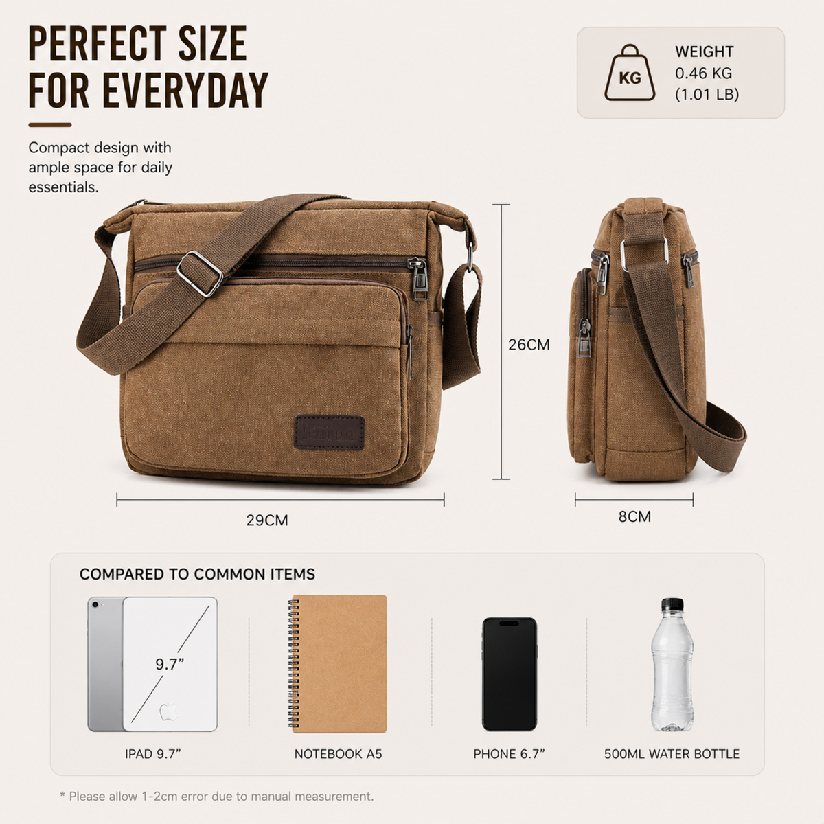 Canvas-Schultertasche, Crossbody, Vintage-Messenger, Unisex, verstellbar, Braun, Schwarz, Grün, für den täglichen Gebrauch | Sansoti