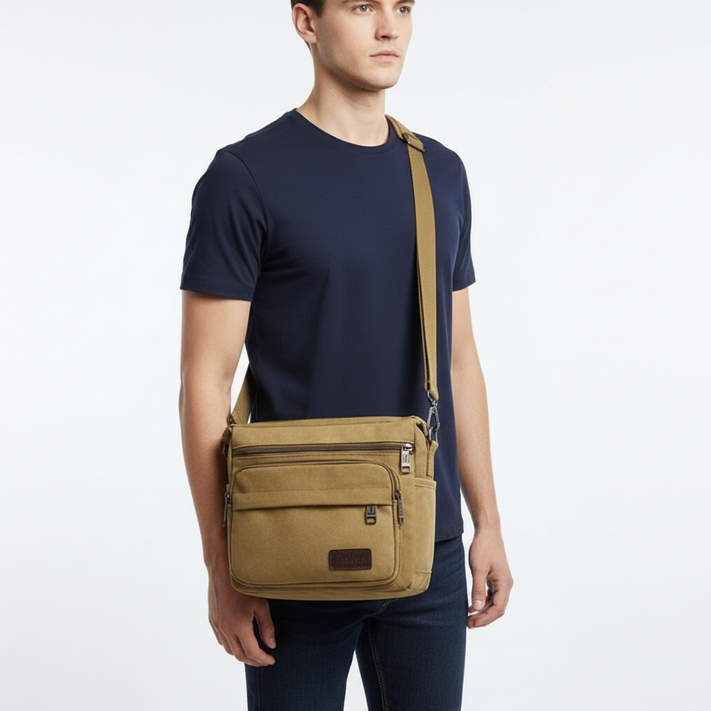 Canvas-Schultertasche, Crossbody, Vintage-Messenger, Unisex, verstellbar, Braun, Schwarz, Grün, für den täglichen Gebrauch | Sansoti