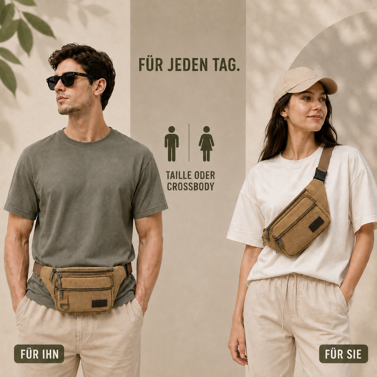 Canvas-Hüfttasche mit mehreren Fächern, Unisex-Crossbody-Reisetasche für den täglichen Gebrauch und Outdoor-Aktivitäten | Sansoti