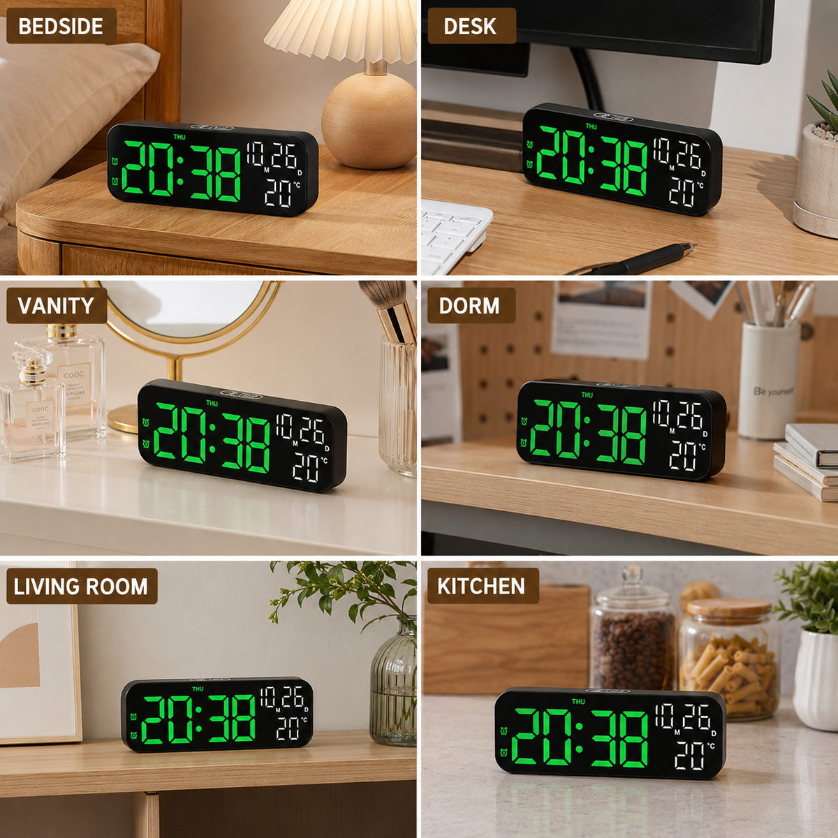 Digital LED Table Clock with Temperature Display, Voice Control, Alarm Clock for Bedroom, Office, Bedside Table | Sansoti