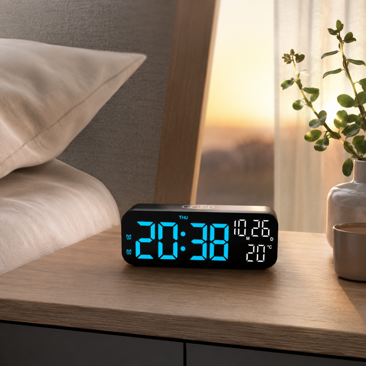 Digital LED Table Clock with Temperature Display, Voice Control, Alarm Clock for Bedroom, Office, Bedside Table | Sansoti