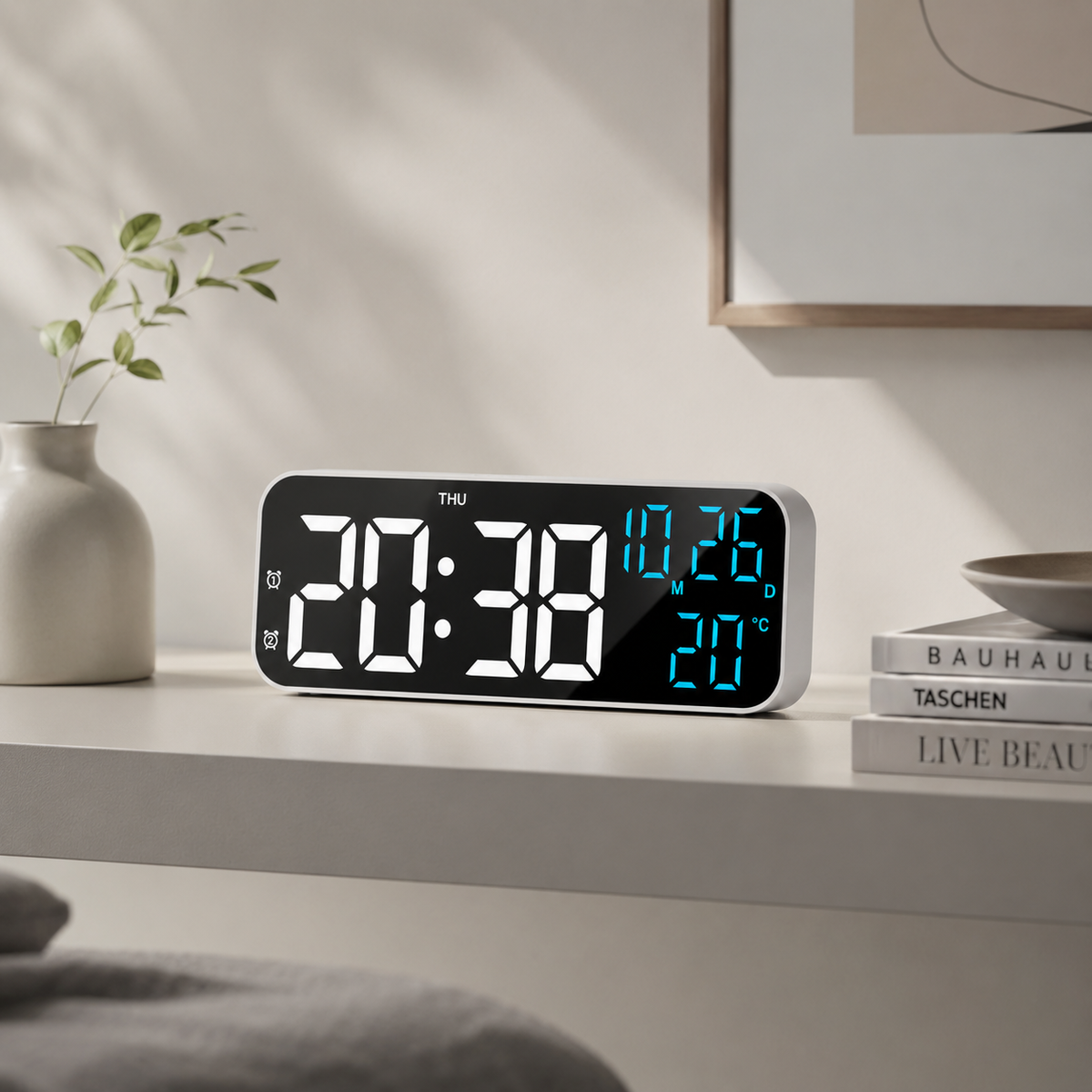 Digital LED Table Clock with Temperature Display, Voice Control, Alarm Clock for Bedroom, Office, Bedside Table | Sansoti