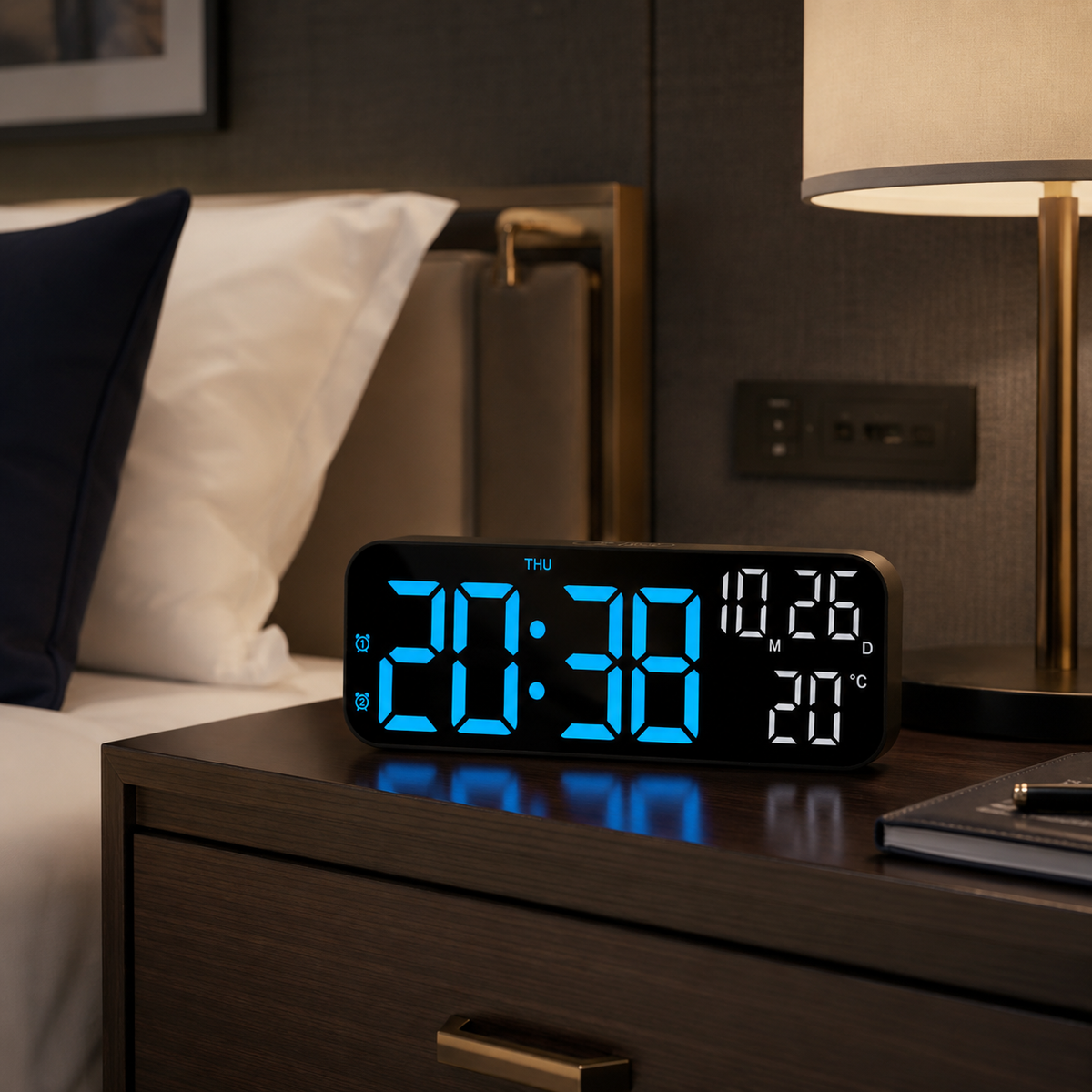 Digital LED Table Clock with Temperature Display, Voice Control, Alarm Clock for Bedroom, Office, Bedside Table | Sansoti
