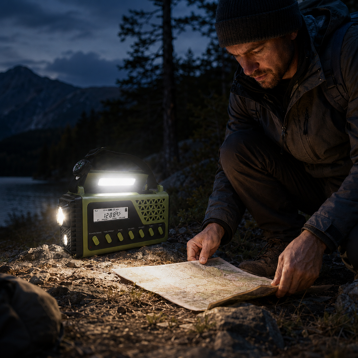 Notfallradio mit Kurbel, Solarbetrieb, Bluetooth, Powerbank und Taschenlampe, wiederaufladbar, 10000mAh für Camping | Sansoti
