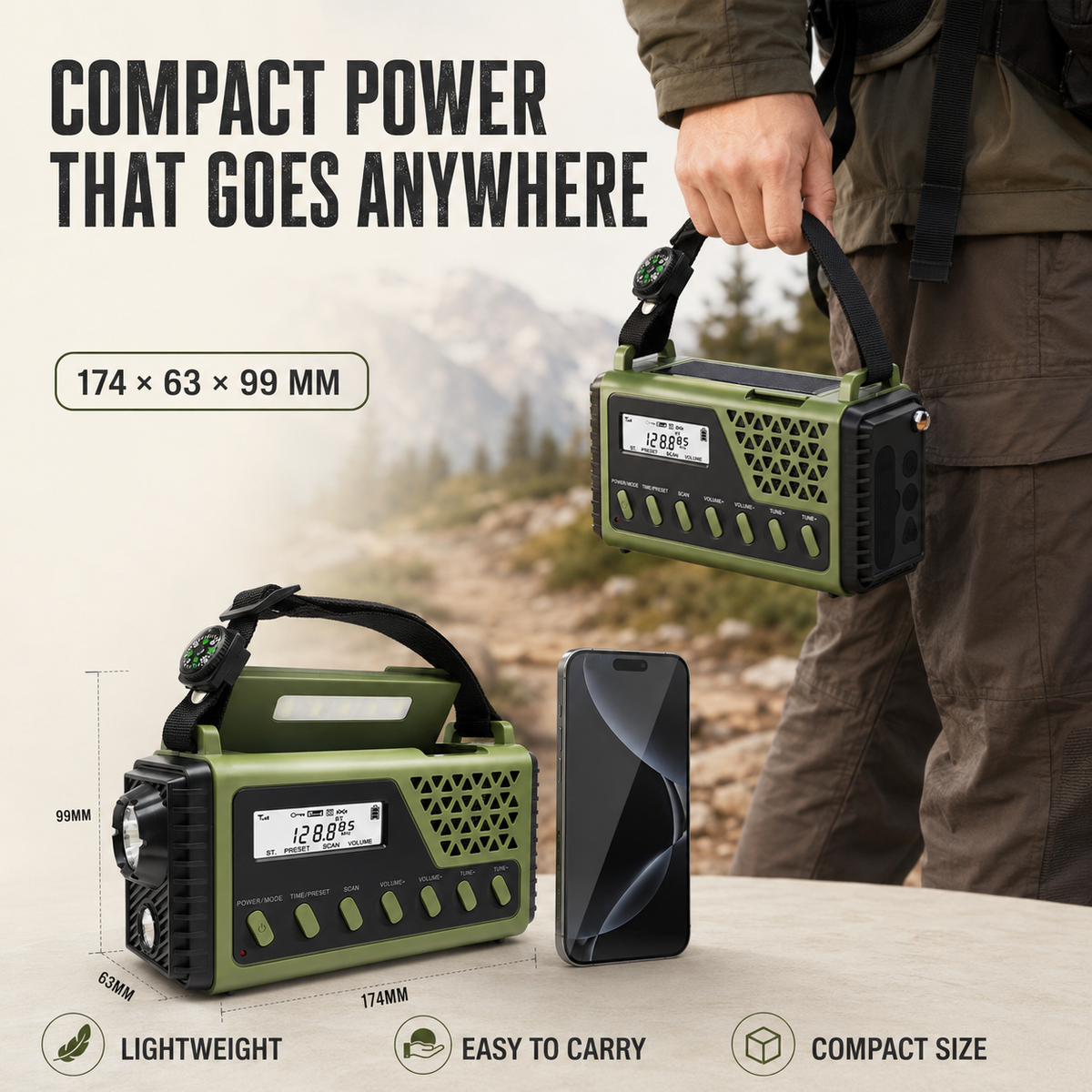 Notfallradio mit Kurbel, Solarbetrieb, Bluetooth, Powerbank und Taschenlampe, wiederaufladbar, 10000mAh für Camping | Sansoti