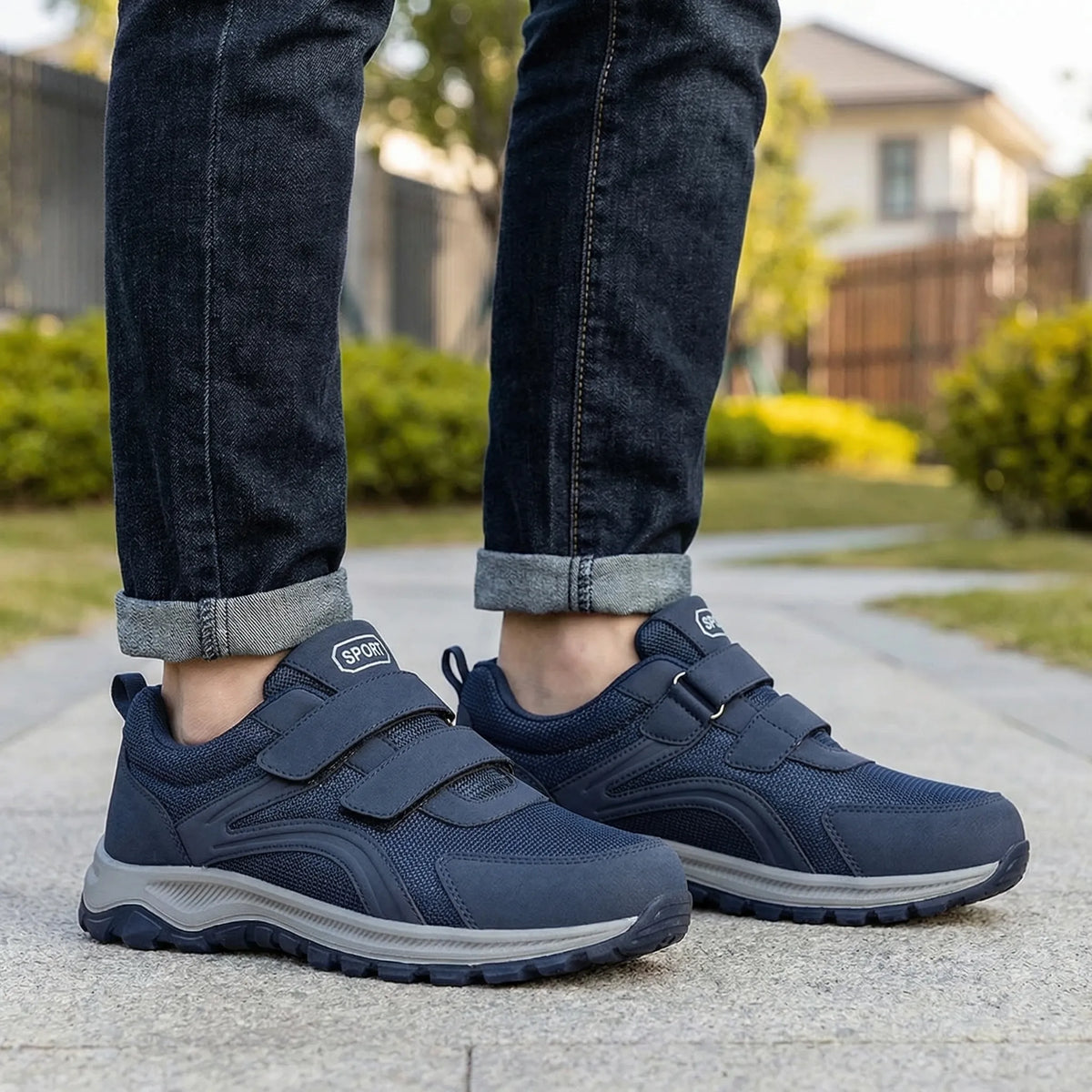 Orthopädische Wandersneaker für Herren, breite Passform, verstellbarer Klettverschluss, bequeme Alltagsschuhe zum Gehen | Sansoti
