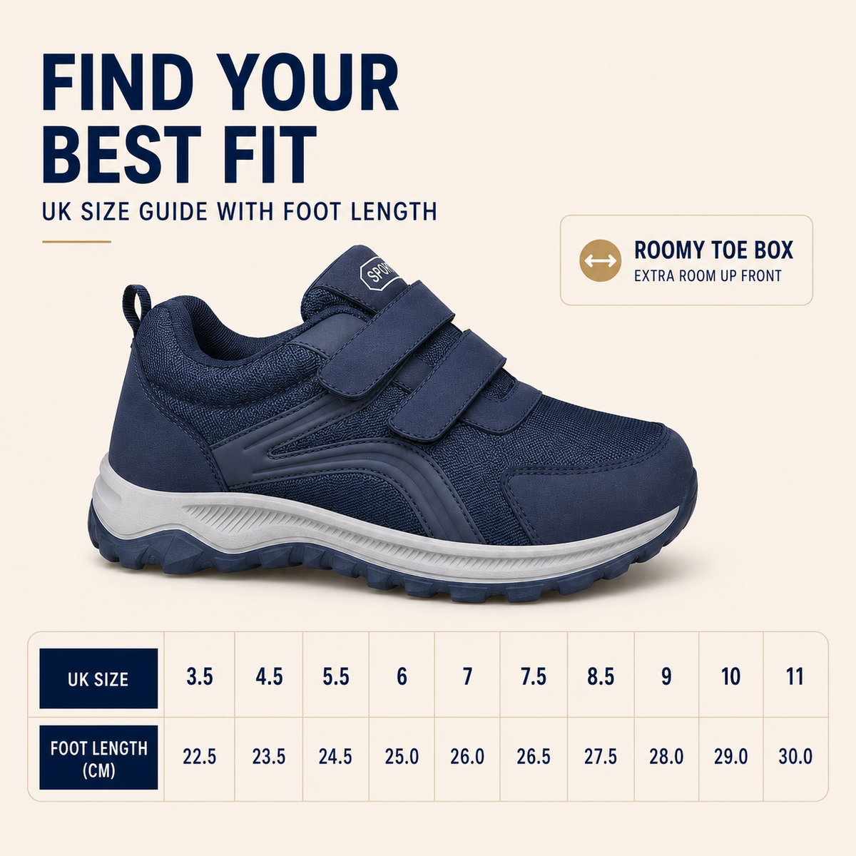 Orthopädische Wandersneaker für Herren, breite Passform, verstellbarer Klettverschluss, bequeme Alltagsschuhe zum Gehen | Sansoti