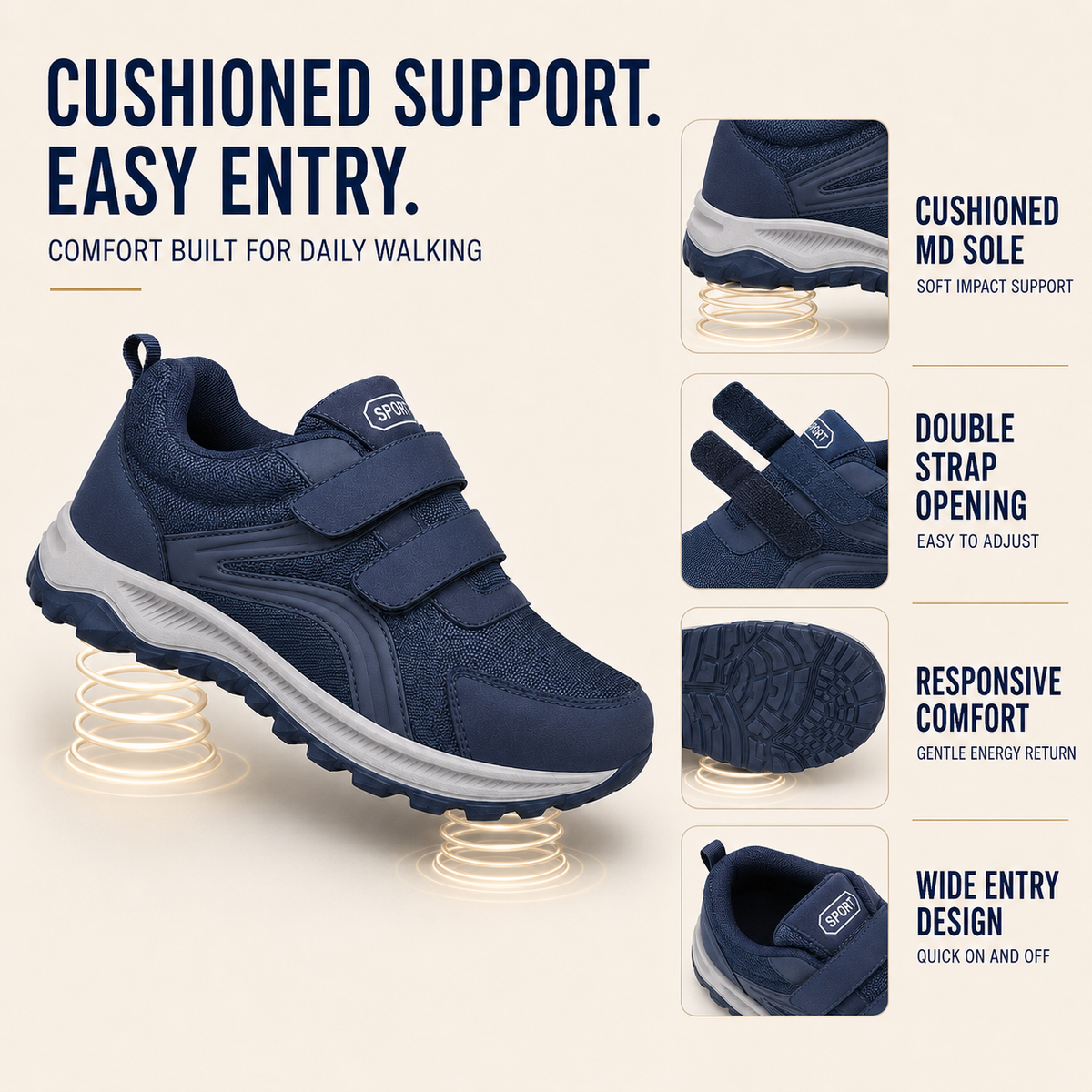 Orthopädische Wandersneaker für Herren, breite Passform, verstellbarer Klettverschluss, bequeme Alltagsschuhe zum Gehen | Sansoti