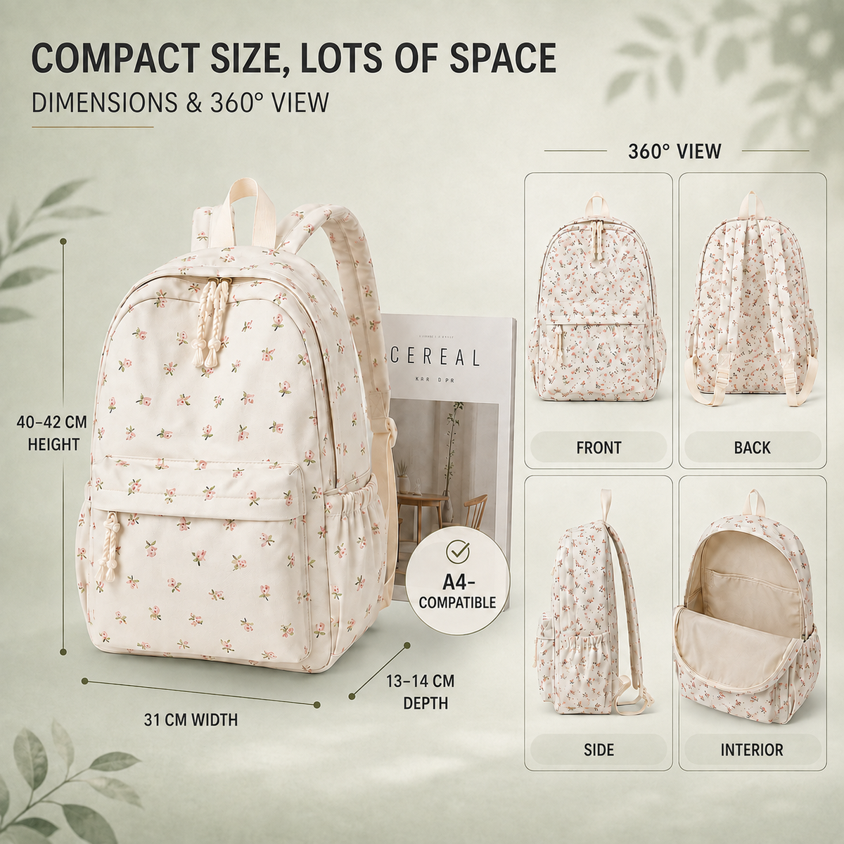 School Backpack with Floral Print Padded Shoulder Straps for Daily Use Studying Travel Laptop | Sansoti
