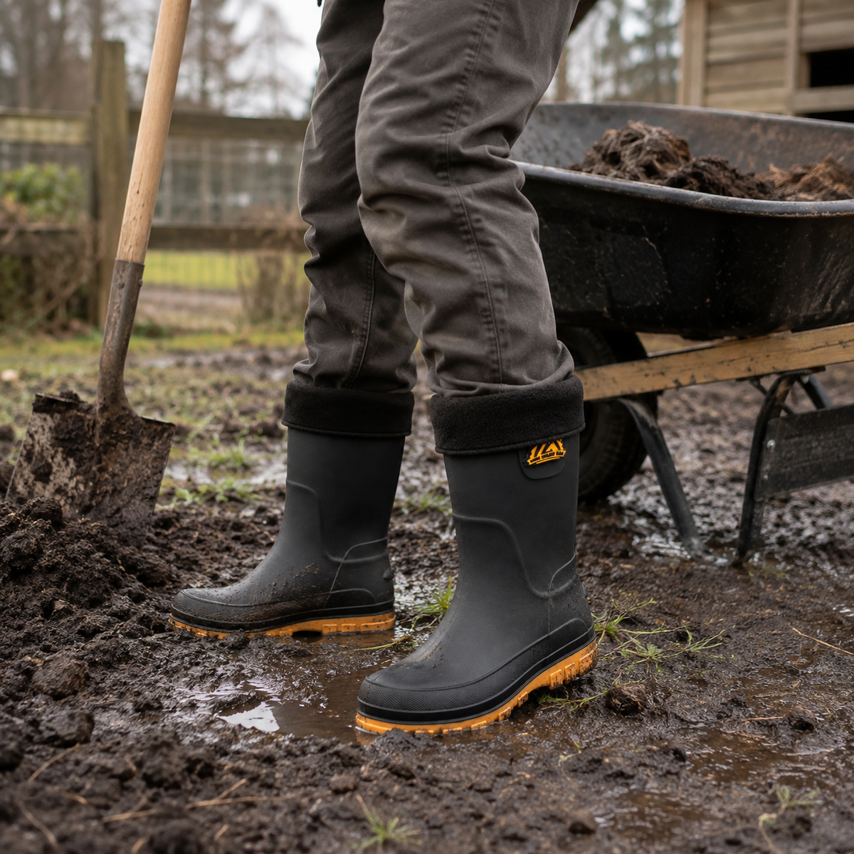 Insulated Men's Mid-Calf Rain Boots Non-Slip Waterproof Winter Boots Lined Outdoor Walking Shoes | Sansoti