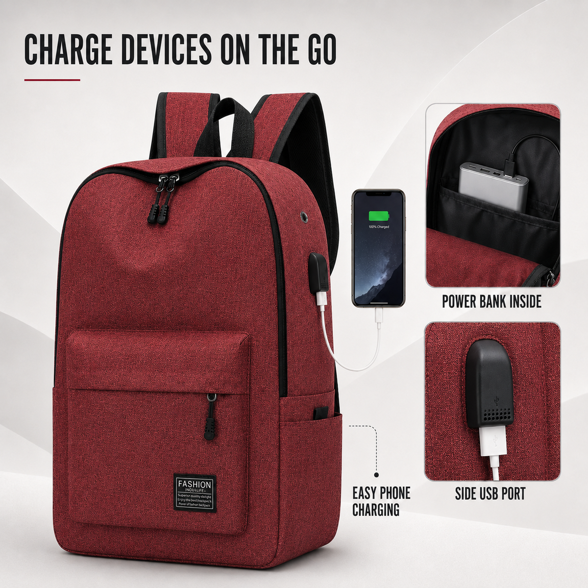 Minimalist 41cm Laptop Backpack, Daily Use, USB Charging Port, Adjustable, Padded, Functional | Sansoti