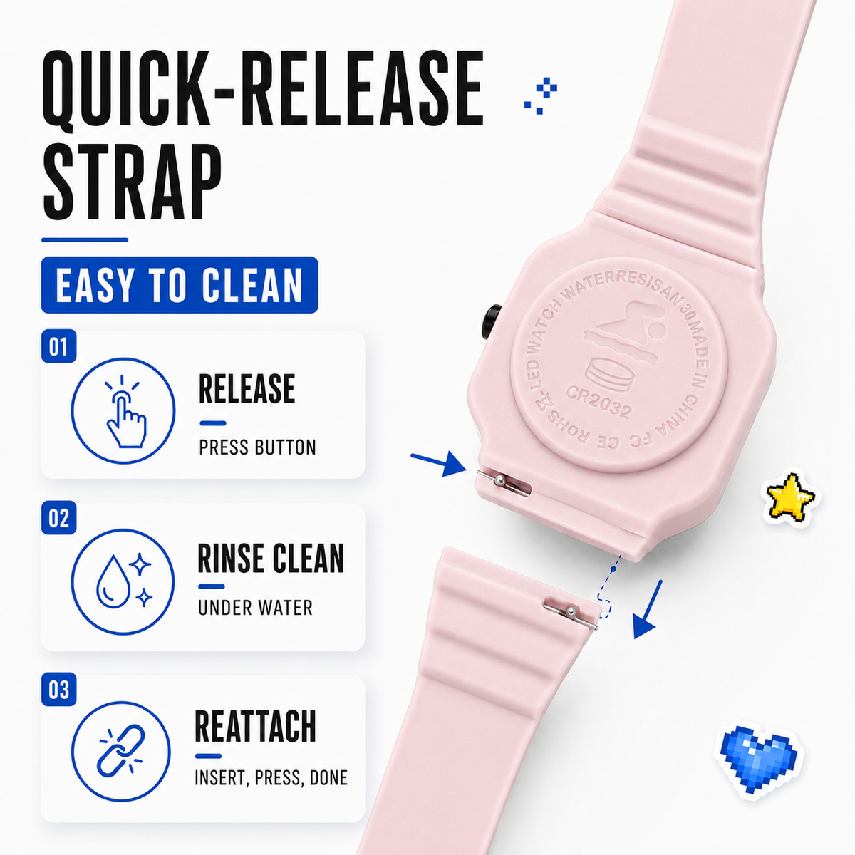 Digitale LED-Kinderuhr Astronaut, wasserdicht, mit Silikonarmband, Armbanduhr für Mädchen und Jungen zum Uhrzeitlernen | Sansoti