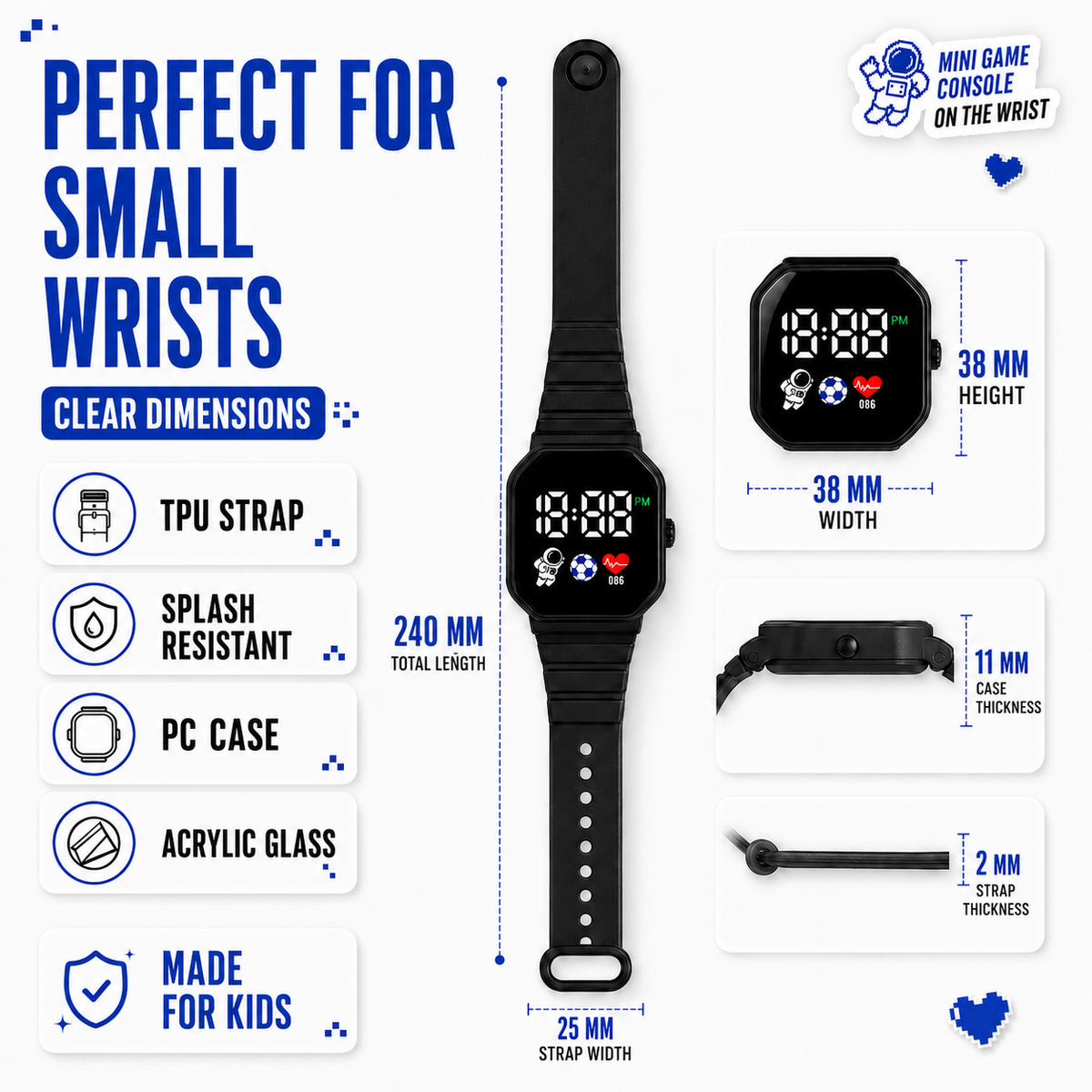 Digitale LED-Kinderuhr Astronaut, wasserdicht, mit Silikonarmband, Armbanduhr für Mädchen und Jungen zum Uhrzeitlernen | Sansoti
