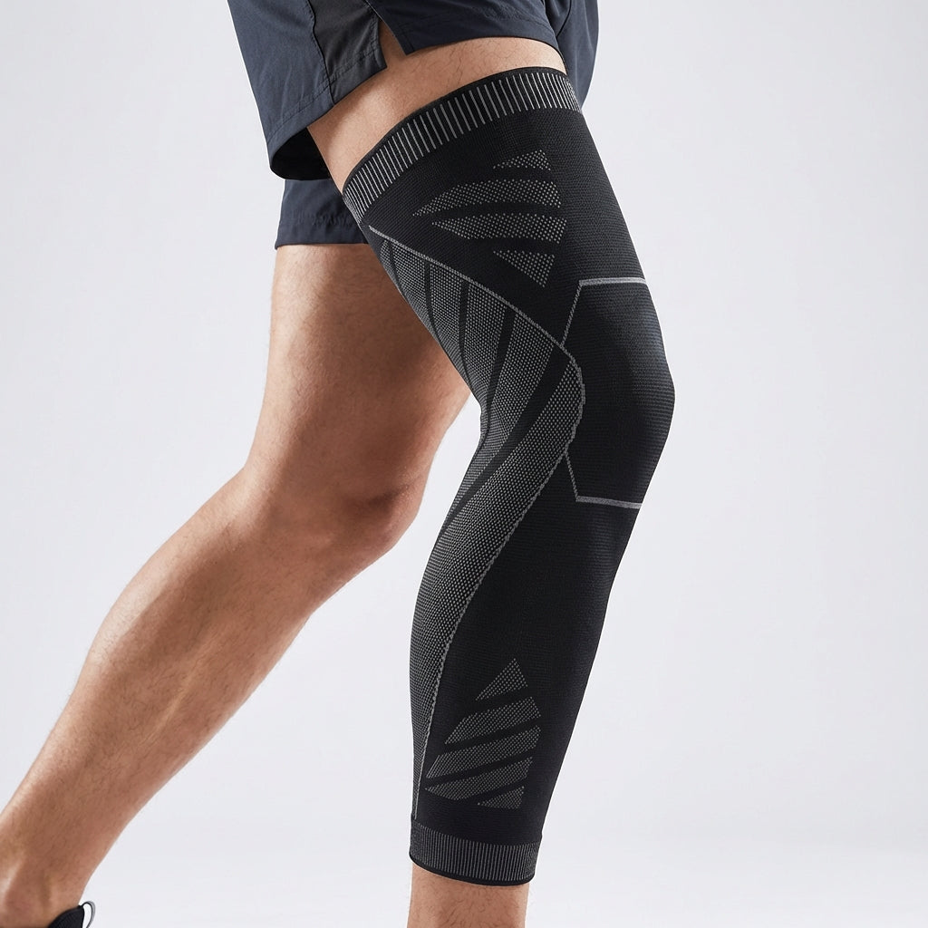 Full-Leg Compression Sleeve, Sports Support, Knee Stability, Black, Running, Fitness, Training | Sansoti