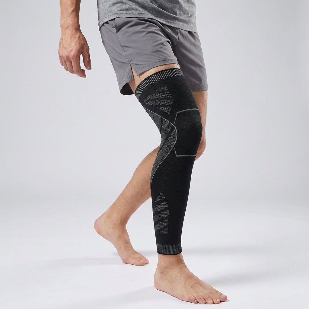 Full-Leg Compression Sleeve, Sports Support, Knee Stability, Black, Running, Fitness, Training | Sansoti